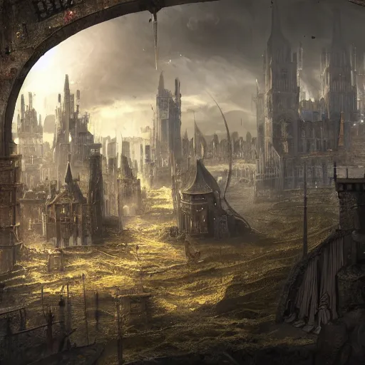 Image similar to asa fave, decorated with medieval alchemy objects, swords, mithrometers, mechanical art, wares, dystopian, ultra wide matte painting, highly detailed quantum wavetracing, highly detailed matte painting, highly detailed matte painting