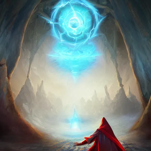 Prompt: mage opening a portal to an evil realm. fantasy, digital painting, hd, detailed.