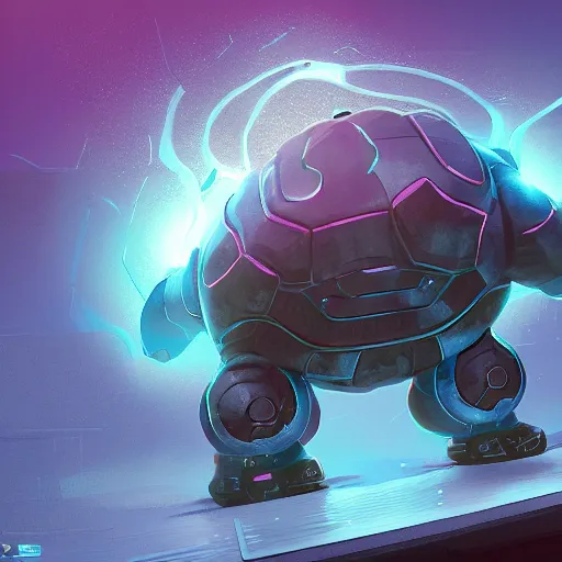 Image similar to upper body illustration of a cybernetic blastoise, mattepainting concept blizzard pixar maya engine on stylized background splash comics global illumination lighting artstation, sharp focus, lois van baarle, ilya kuvshinov, rossdraws