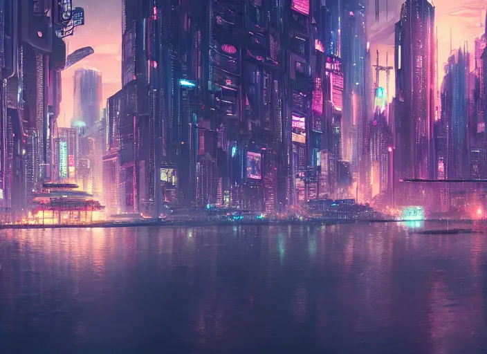 Image similar to cyberpunk city on a floating island at night by wlop, key visual, high detail, digital art