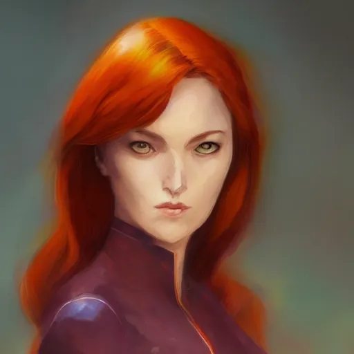 Image similar to jean grey, a half body of jean grey, comic, x - men, marvel, vivid colors, soft lighting, atmospheric, cinematic, moody, in the style of krenz cushart, oil on canvas, 8 k