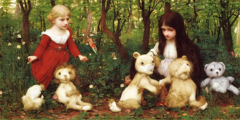 Image similar to 3 d precious moments plush animal, master painter and art style of john william waterhouse and caspar david friedrich and philipp otto runge