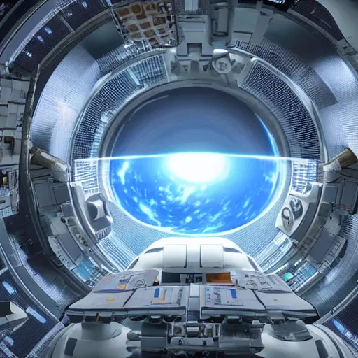 Prompt: a cinematic view of the inside of an orbital space habitat