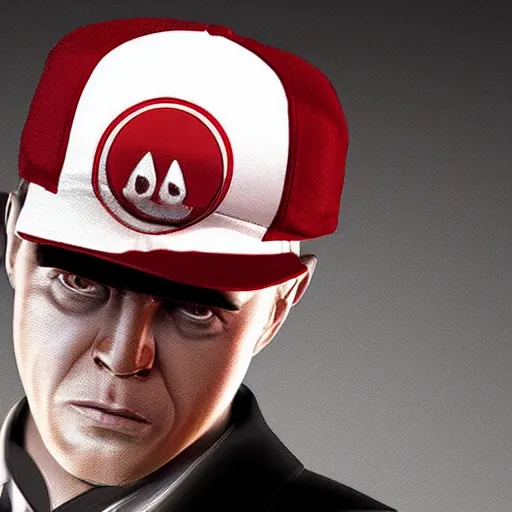 Image similar to agent 4 7 wearing a red baseball cap