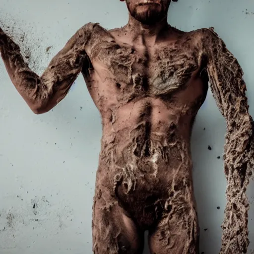 Image similar to ultra detailed photo of a man with many moldy arms covering his entire body