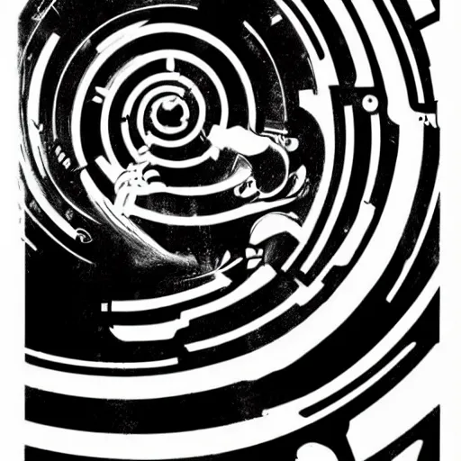 Image similar to A metallic nautilus. Bio-Punk, Cyber-Punk, Film Noir, Black and White, High Contrast, Mike Mignola