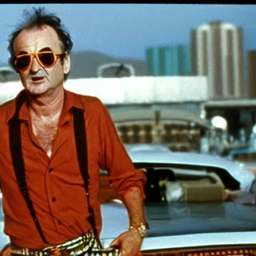 Image similar to bill murray in fear and loathing in las vegas, movie still, promotional shot