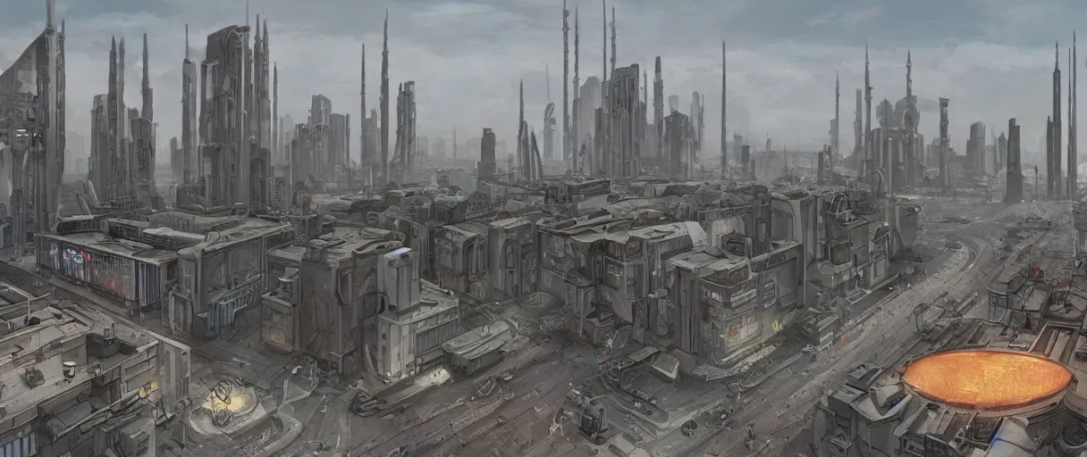 Image similar to digital concept art of dystopian, atompunk Berlin, high quality, high detail, in the style of Ralph Mcquarrie, megacity