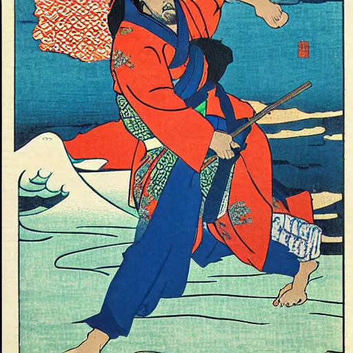 Image similar to Kurdish shephard, woodblock print by the Japanese ukiyo-e artist Hokusai, incredibly detailed, award winning art