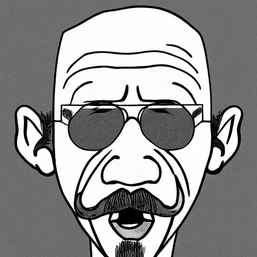 Image similar to bald man with big ears and a fumanchu beard drawn in the style of mike judge