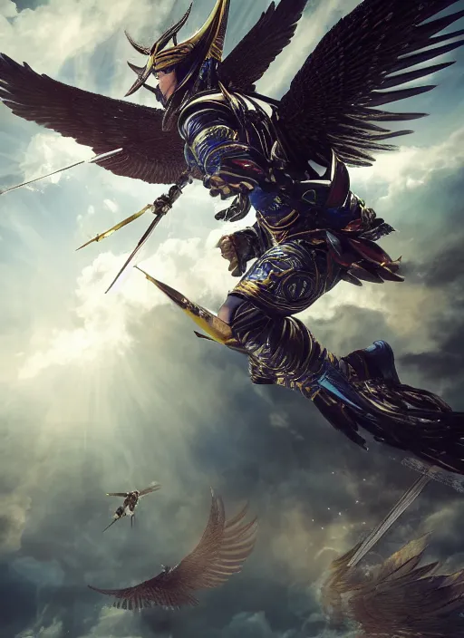 Image similar to archangel micheal flying in sky by huang guangjian, taekwon kim rostbite 3 engine, cryengine, dof, trending on artstation, digital art, chanel, dior, fantasy and detailed and intricate background