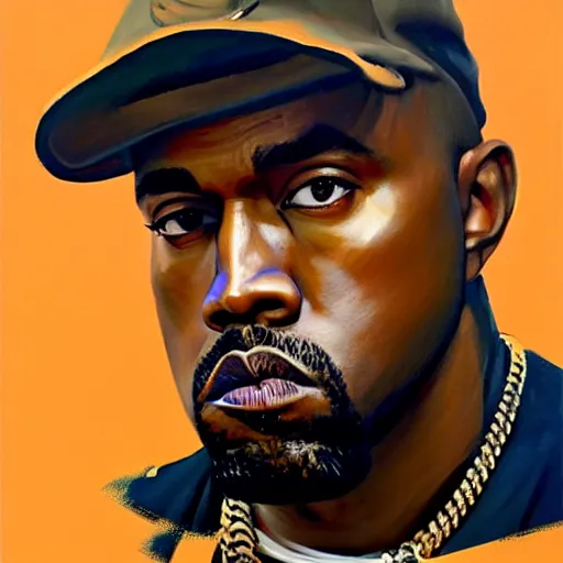 Image similar to Greg Manchess portrait painting of kanye west as fuedal lord as Overwatch character, wacky, medium shot, asymmetrical, profile picture, Organic Painting, sunny day, Matte Painting, bold shapes, hard edges, street art, trending on artstation, by Huang Guangjian and Gil Elvgren and Sachin Teng