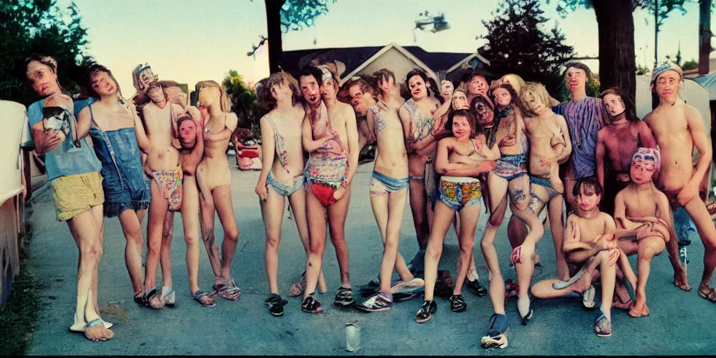 Prompt: detailed color analog medium format photo made by harmony korine, polaroid photo of weird people in american suburbs, high production value, intricate details, 8 k resolution, hyperrealistic, hdr, photorealistic, high definition, tehnicolor, award - winning photography, masterpiece, amazing colors,