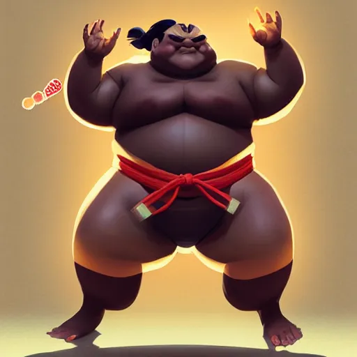 Image similar to a sumo that is also a ninja with sparkly hands, sumo pose, 3d, photo, behance hd by Jesper Ejsing, by RHADS, Makoto Shinkai and Lois van baarle, ilya kuvshinov, rossdraws, global illumination, 90s