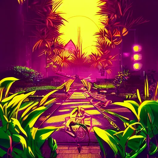 Image similar to a place full of flowers, epic retrowave art, trending on art station