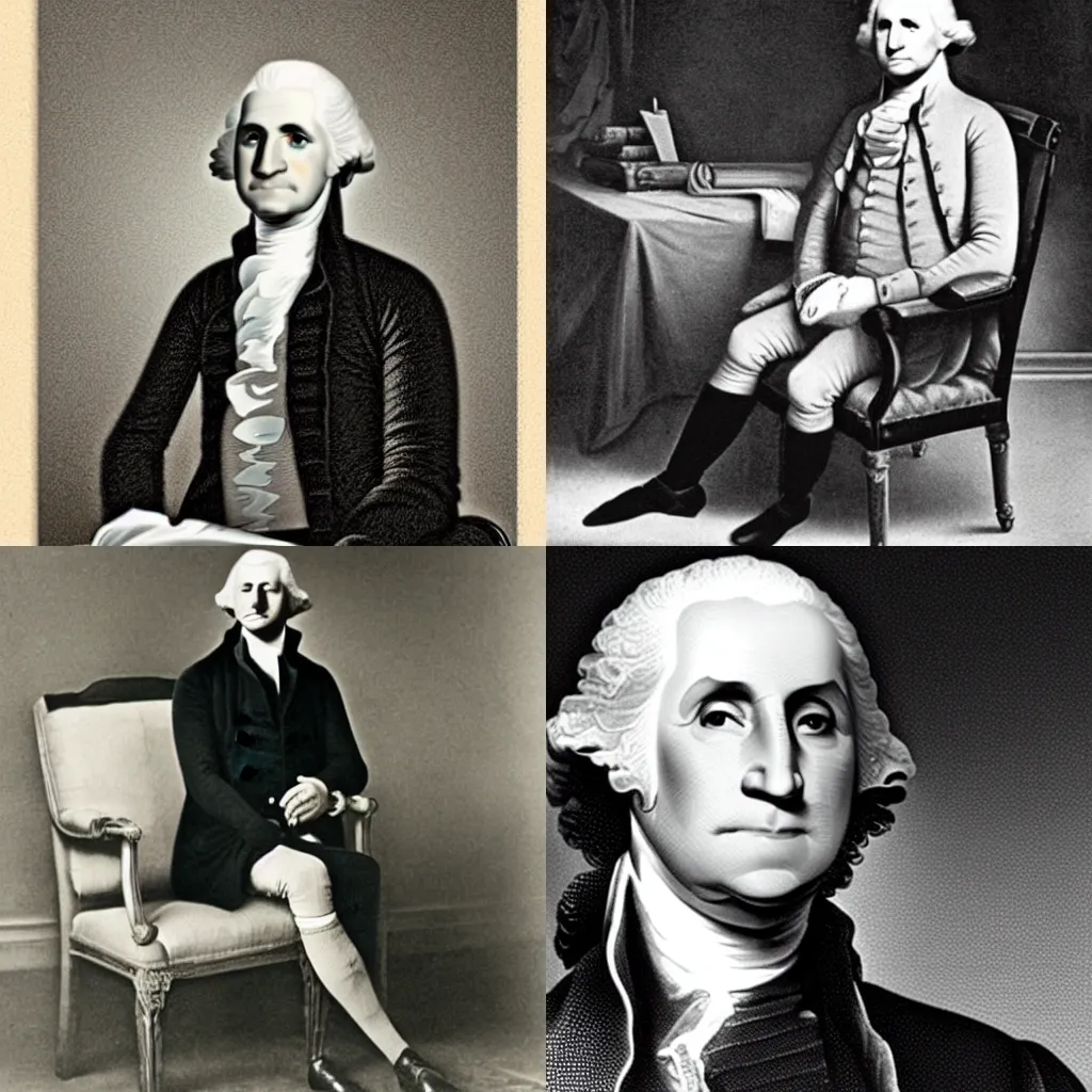 Prompt: a historical photo of george washington sitting