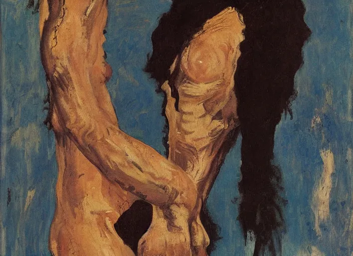 Image similar to a surreal painting of a woman's body, by George Baselitz, symbolist, soft colors, dramatic lighting, smooth, sharp focus, extremely detailed, aesthetically pleasing composition