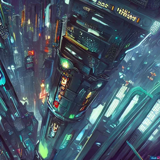 Image similar to fantasy cat looking down on huge cyberpunk style city, high detail, fantasy art, concept art, 4 k, ultra detail, computer art