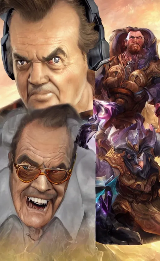 Image similar to Jack Nicholson as a character in the game League of Legends, with a background based on the game League of Legends, detailed face, old 3d graphics