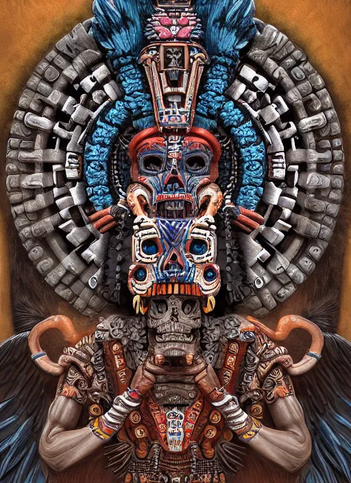 Image similar to digital _ painting _ of _ aztec god of death mictlantecuhtli _ by _ filipe _ pagliuso _ and _ justin _ gerard _ symmetric _ fantasy _ highly _ detailed _ realistic _ intricate _ port