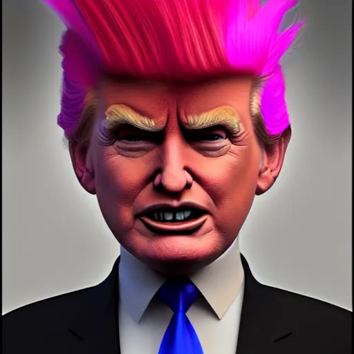 Image similar to Donald Trump as a troll doll, digital art, artstation, trending, cgsociety