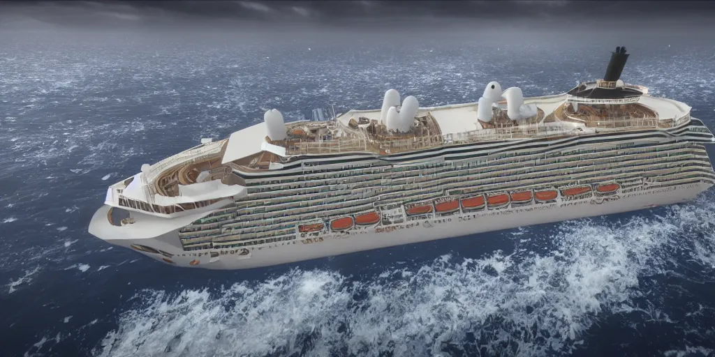 Image similar to cruise ship sinking, dark, thunderstorm unreal engine Hight detailed An epic fantastic realism dinamic lighting