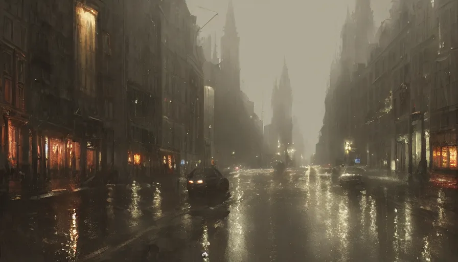 Prompt: Dark Brussels under rain, hyperdetailed, artstation, cgsociety, 8k