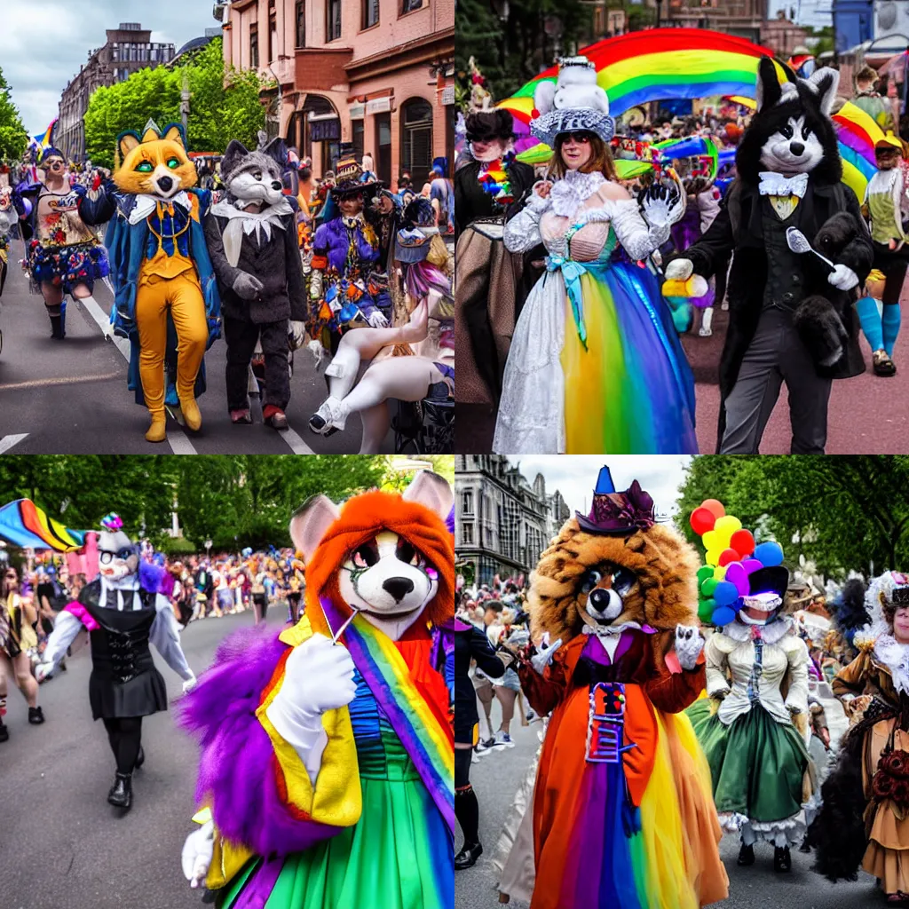 Prompt: Furries in a Victorian-era pride parade, today's featured photograph 4k
