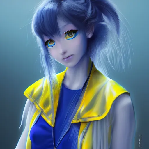 Image similar to a portrait of anime ukrainian blue and yellow girl, concept art, trending on artstation, highly detailed, intricate, sharp focus, digital art, 8 k