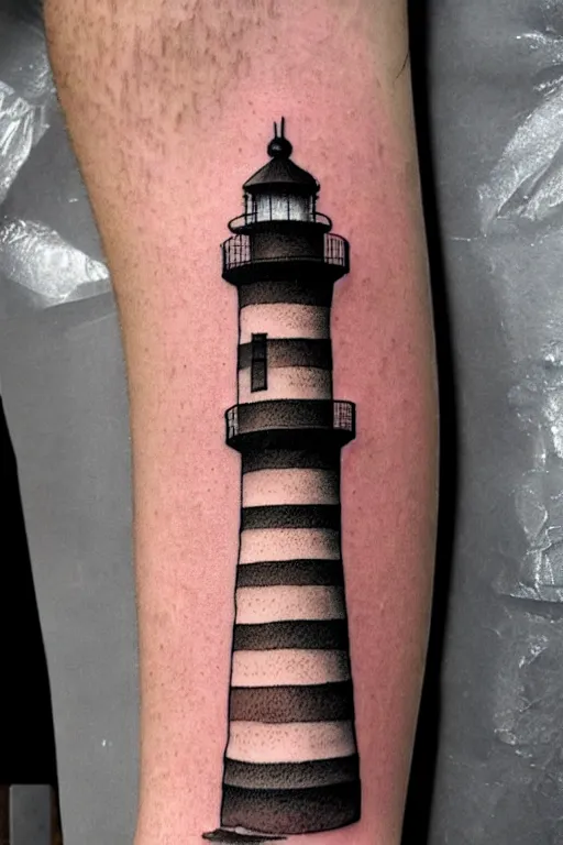 Lighthouse on inner bicep by David Rich at Vesania Ink  rtattoos