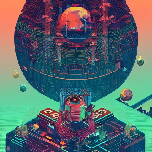 Image similar to Stunning isometric illustration of single cyberpunk explorer overlooking lush forest , highly detailed, midnight, small glowing orbs by Victo Ngai and James Gilleard , Moebius, Laurie Greasley