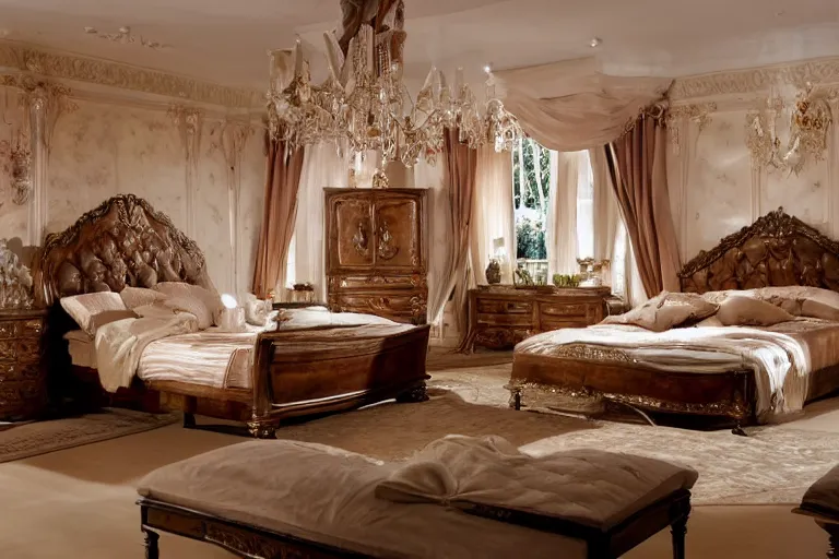 Image similar to Bedroom, exquisite decoration, all restoration furniture