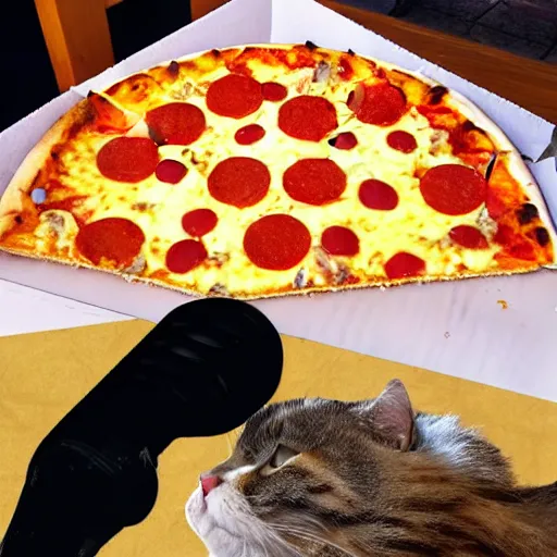 Prompt: cat eating a pizza with a lot of cheese