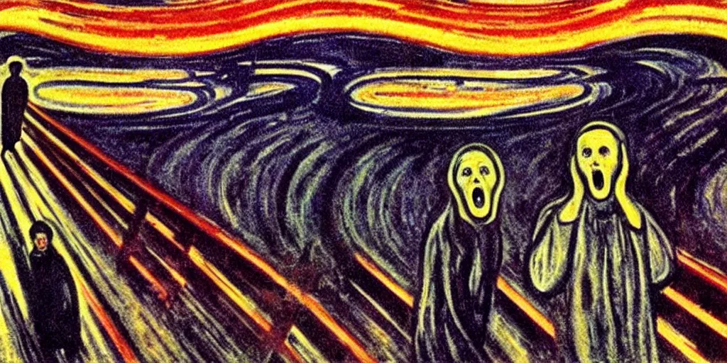 Image similar to killing biblical Matthew with a scream in a distorted environment, expressionist, art by Edvard Munch