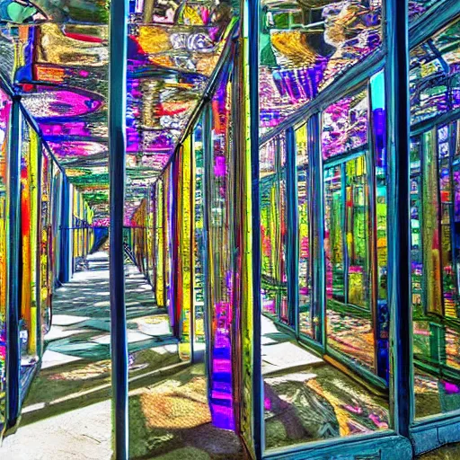 Image similar to hall of mirrors, outdoor art installation, colour hd photography