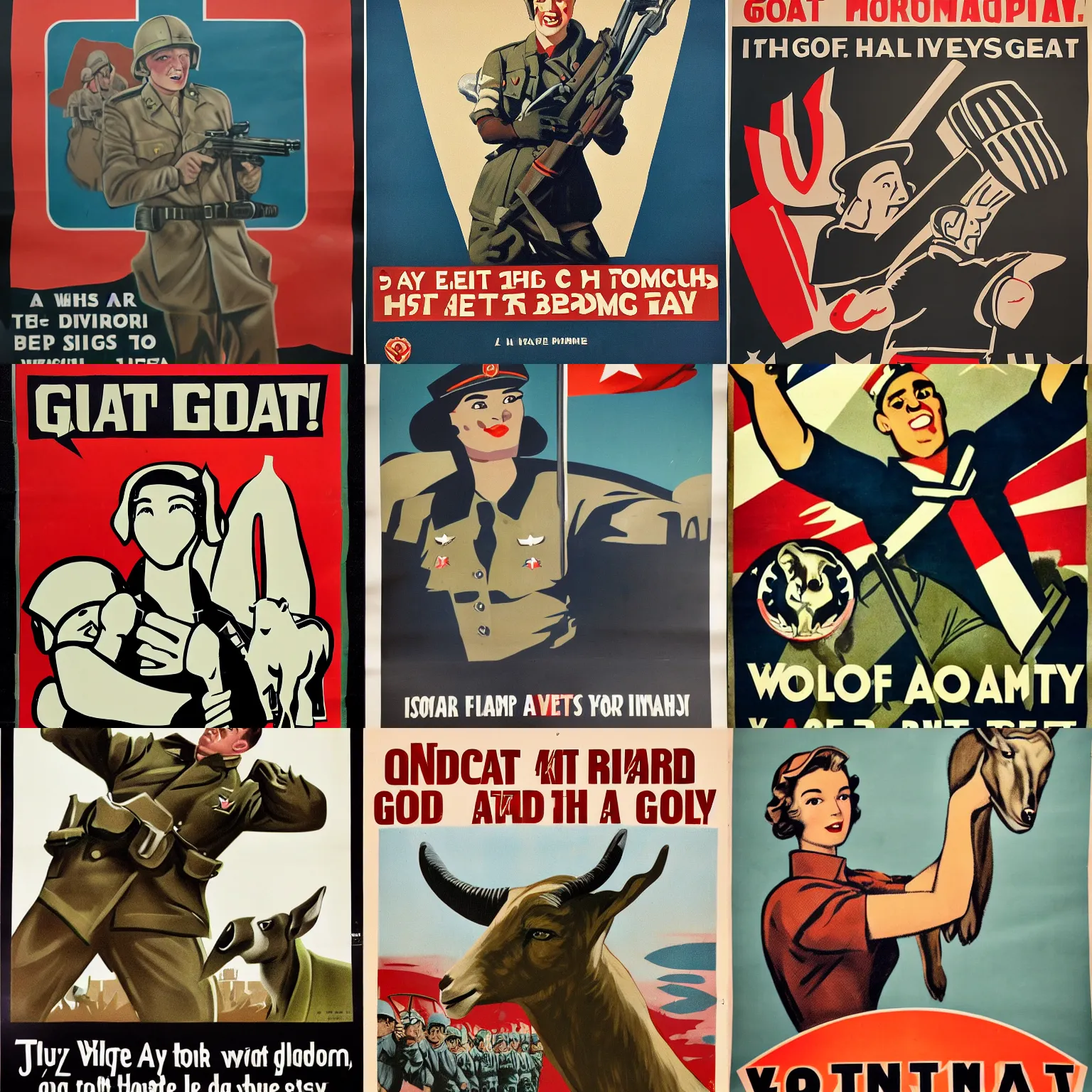 Prompt: wwii - era propaganda poster for the goat army