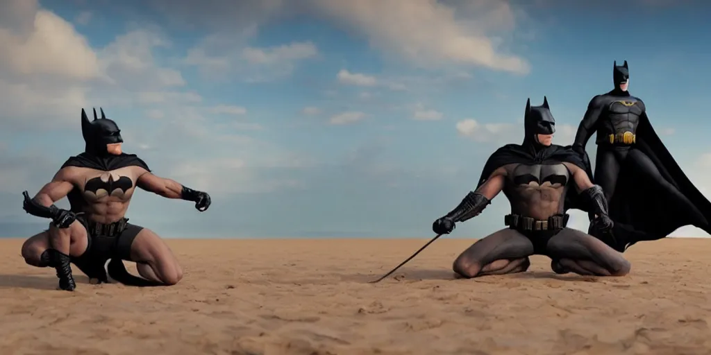 Prompt: batman performing kalaripayattu on a beach, cinematic, color graded, volumetric lighting, octane render, ultra realistic