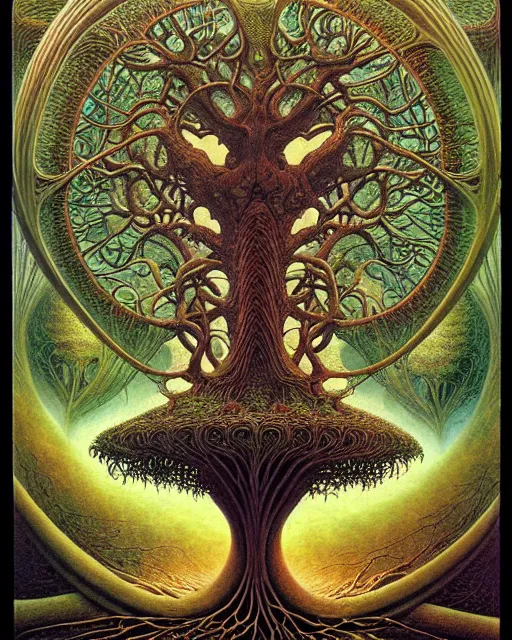 Image similar to tree of life by roger dean and andrew ferez, art forms of nature by ernst haeckel, divine chaos engine, symbolist, visionary, art nouveau, botanical fractal structures, organic, detailed, realistic, surreality