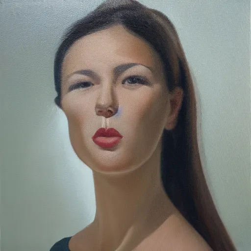 Prompt: ultrarealism oil painting, woman with square mirror face, portrait