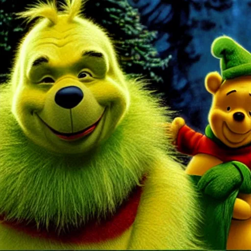 Prompt: winnie the pooh as the grinchfrom, winnie the pooh cast as the grinch