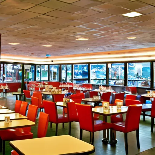 Image similar to 2 0 0 1 y 2 k diner, tables repeat endlessly 8 5 mm f / 1 1 interior photography two point perspective