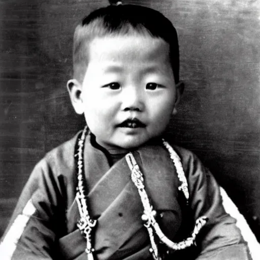 Prompt: a 2 - year old boy as the king of tibet in 1 9 3 6