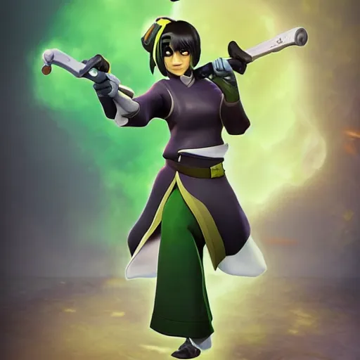 Image similar to toph beifong in fortnite closing her eyes, character render, full body shot, highly detailed, in game render