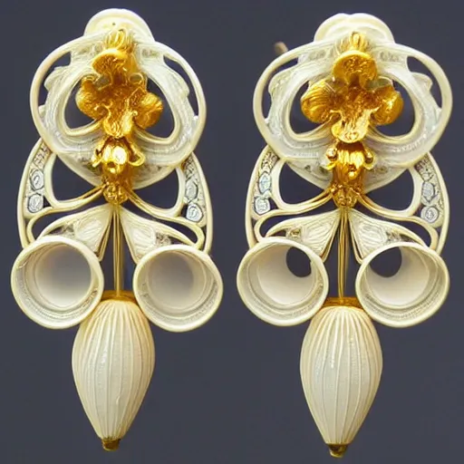 Prompt: big and beautiful detailed artnouveau style earrings in style of rene lalique sharp focus 8 k