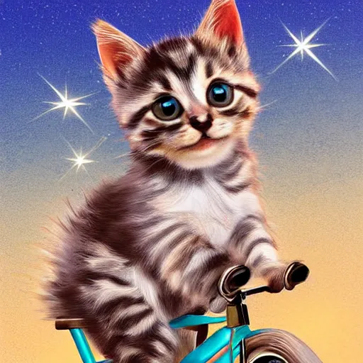 Prompt: kitten riding a bike, digital ART, movie poster