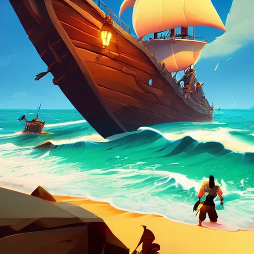 Image similar to painting treasure on sea of thieves game smooth median photoshop filter cutout vector, behance hd by jesper ejsing, by rhads, makoto shinkai and lois van baarle, ilya kuvshinov, rossdraws global illumination