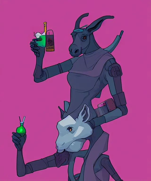 Image similar to a portrait of an anthropomorphic donkey holding a martini, cyberpunk!, fantasy, elegant, digital painting, artstation, concept art, matte, sharp focus, illustration, art by josan gonzalez