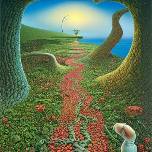 Image similar to the path less taken by jacek yerka, roger dean and salvadore dali w - 7 6 8