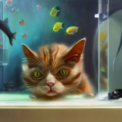 Image similar to cat attacks the fish tank mandy jurgens golden ratio, art canvas, award winning, masterpiece trending on artstation 8 k 1 5 0 mpx