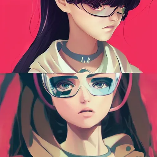 Prompt: poster woman with futuristic streetwear and hairstyle, cute face, pretty, Anime by Cushart Krentz, Kuvshinov Ilya and Gilleard James, 4k, HDR, Trending on artstation, Behance, Pinterest